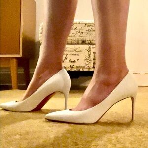 Christian Louboutin Kate 85MM White Leather Pumps $795 Red bottoms 40.5 CL